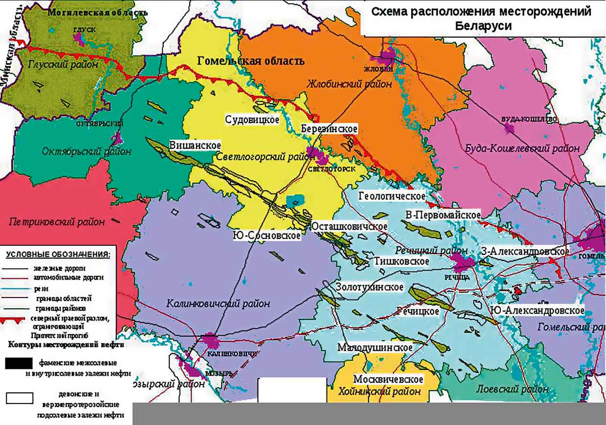 Схема расположения месторождений Беларуси